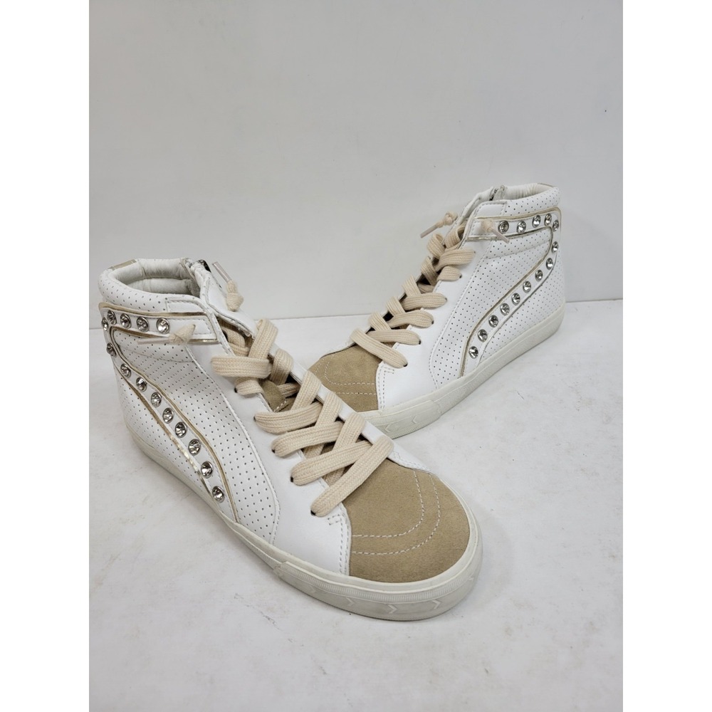 Vintage Havana White Perforated High Top Sneakers Side Zip Studded Women's 8